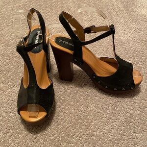 TOP Moda Black and Tan Platform T-Strap Heels
